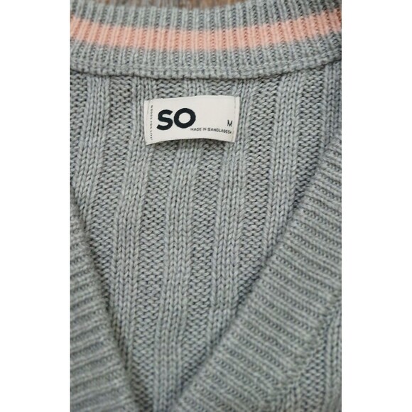 SO Gray Ribbed Cropped Cardigan Sweater Juniors M Y2K Preppy Grunge Button Up - Picture 8 of 9